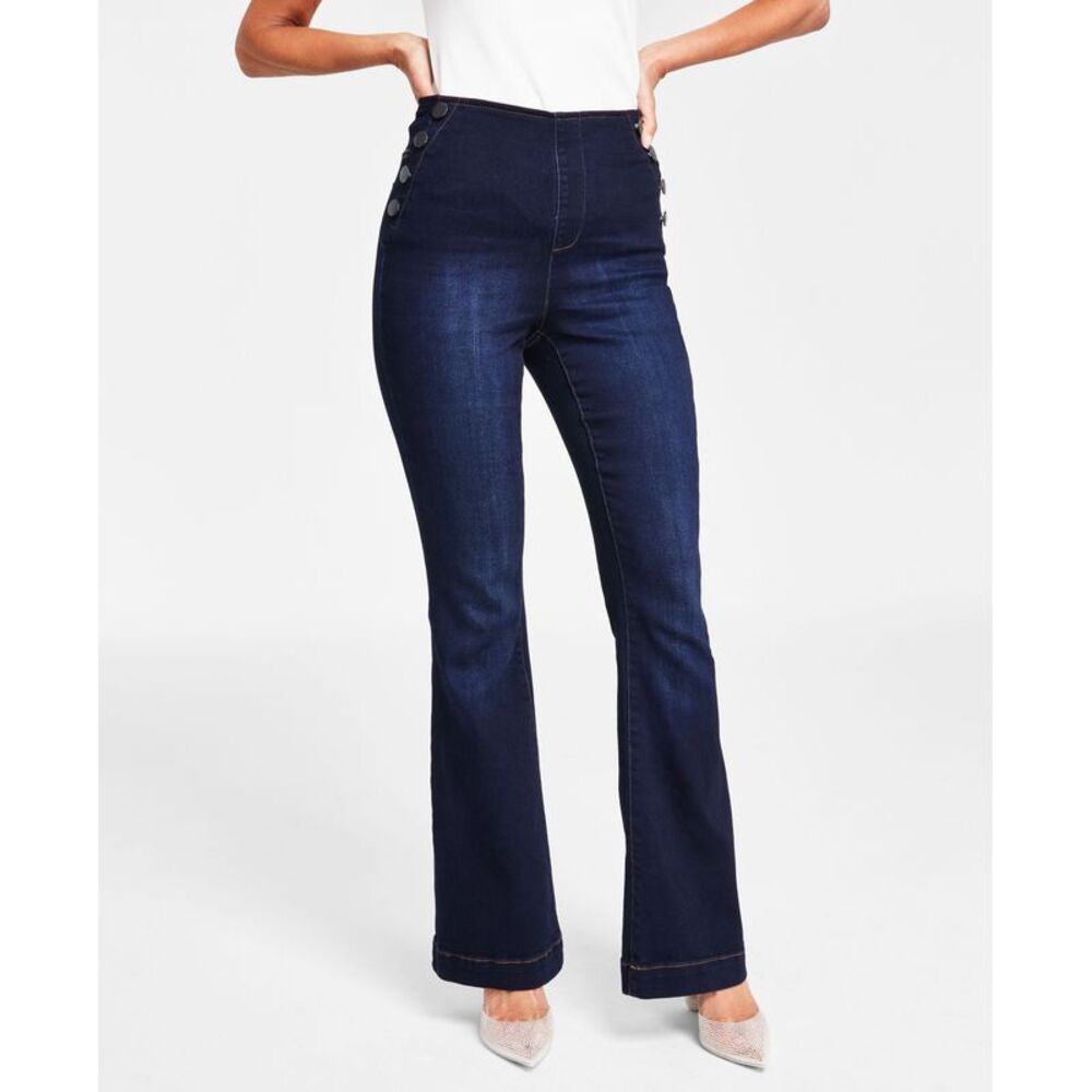 INC International Concepts Petite High Rise Sailor-Button Flare-Hem Jeans